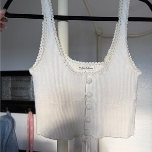 For Love And Lemons Cream Button-Front Crop Top